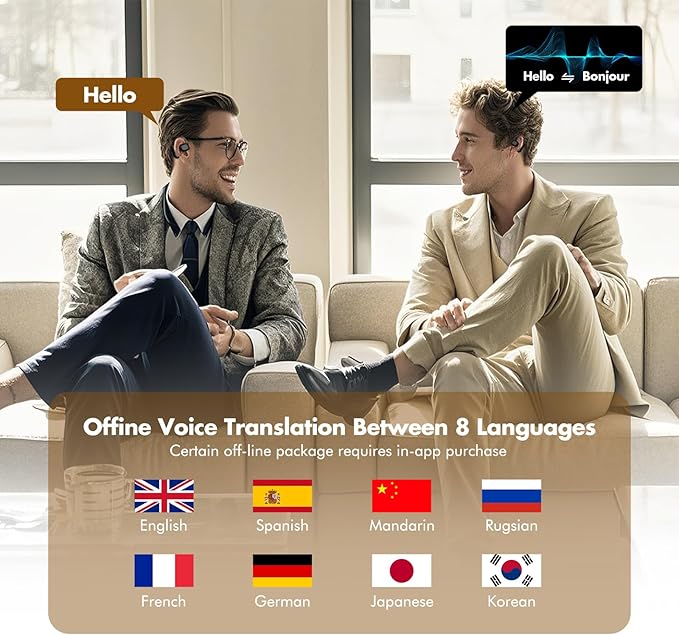 AI Translator Earbuds Real-Time Translation Earbuds 180 Languages and Accents Two-Way Translation Device for Travel Business and Learning Compatible with iOS and Android Electroplated Black