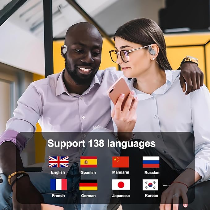 Language Translator Earbuds, Two-Way Instant Language Translator Real Time with APP for 130 Languages,Fast Reaction Translation Device (Apricot)