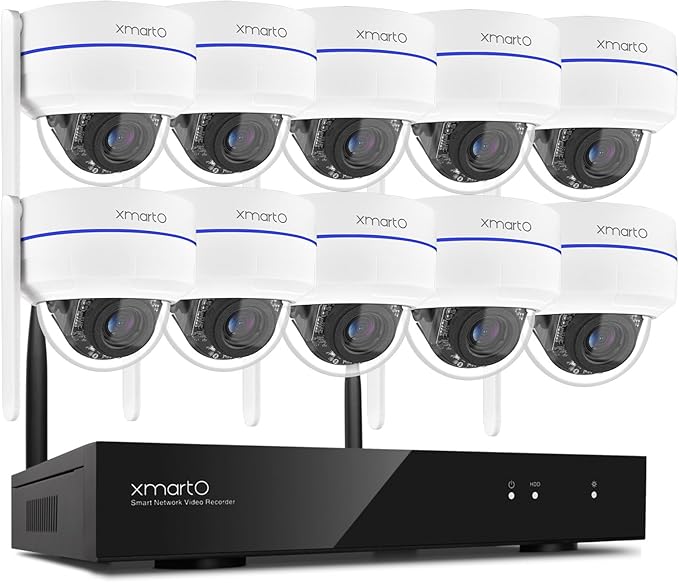xmartO [AI Tracking Ceiling CAM] 16CH 2K HD Metal Dome PTZ Wireless Security Camera System, 10*Auto-Follow CAM, 2-Way Audio and Night Vision Camera, 16CH 4K Long Range WiFi 6 Surveillance DVR NVR Kit
