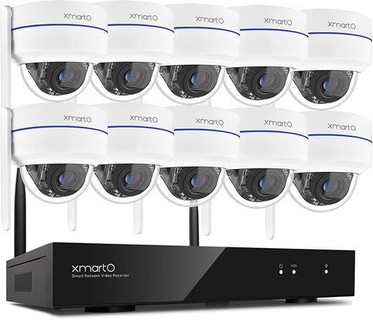 xmartO [AI Tracking Ceiling CAM] 16CH 2K HD Metal Dome PTZ Wireless Security Camera System, 10*Auto-Follow CAM, 2-Way Audio and Night Vision Camera, 16CH 4K Long Range WiFi 6 Surveillance DVR NVR Kit