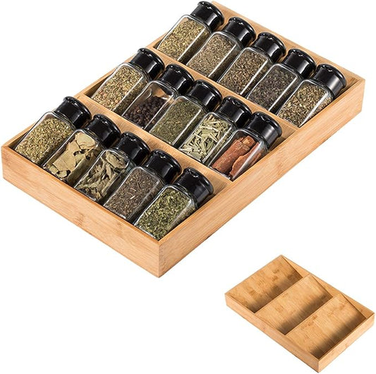 3-Tier Bamboo Drawer Spice Rack Wooden Kitchen Cabinet Spice Organizer Spice Jar Holder, Medicine/Health Care/Vitamin Bottles Storage Rack (Pre-Measure Drawer Dimensions), 1 Pack Drawer Rack