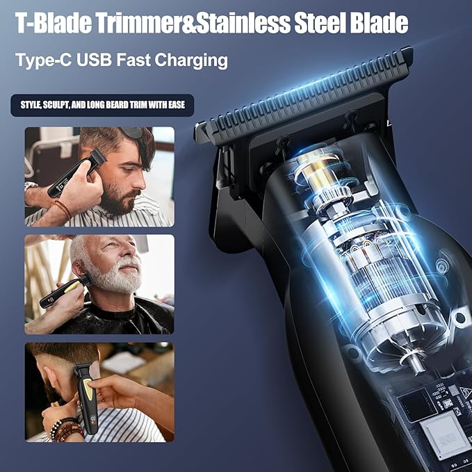 Professional Hair Clippers for Man,Hair Clippers Electric Shavers Razor T-Blade Hair Trimmer, 3 in 1 Cordless Barber Trimmer Bald Shavers LED Display Gifts