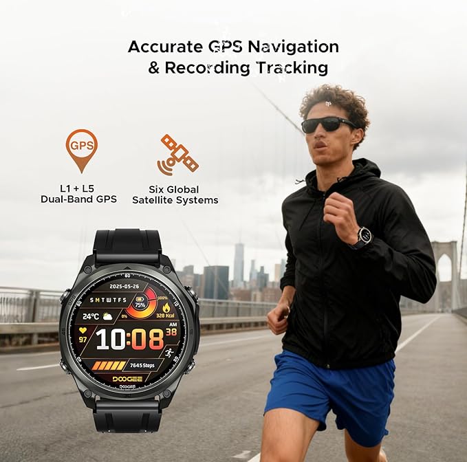 DOOGEE Anywise W1 Mens Smart Watch, 5ATM Dual-Band GPS Fitness Tracker, 1.43'' Smart Watches for Android and iPhone, 170+ Sports Modes, Answer/Make Calls/18 Days Battery/Led Flashlight/Compass/2 Strap