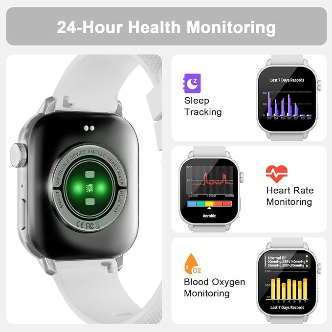 Smart Watch for Men Women, 1.85'' AMOLED HD Fitness Watch with 120+ Sports Modes, Bluetooth Call/Heart Rate/Sleep Monitor/Pedometer, Smartwatch for Android iOS, IP68 Waterproof, Silver