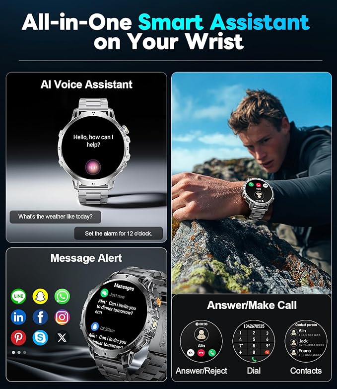 LIGE Smart Watch for Men Answer/Make Call for Android iOS, 1000mAh Battery/Flashlight, 1.85'' HD Military Smartwatch with 100+ Sports Modes, Heart Rate Sleep Monitor, IP68 Waterproof Fitness Tracker
