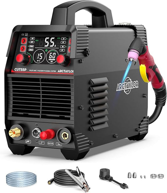 55Amps Plasma Cutter, CUT55P Non-Touch Pilot Arc Plasma Cutter Machine,110/220V Dual Voltage IGBT Inverter, Air Sensor Technology, Large Digital Display Plasma Cutting Equipment