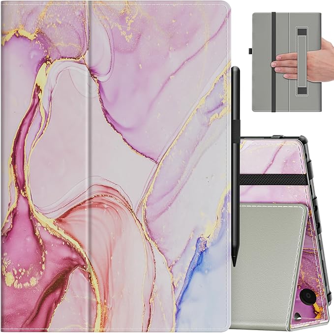 VORI Case for All-New Amazon Kindle Fire HD 10 Tablet (13th/11th Generation 2023/2021 Release) and Fire HD 10 Plus 10.1" - Slim Folding Stand Folio Cover with Auto Wake/Sleep & Hand Strap, Rose Swirl