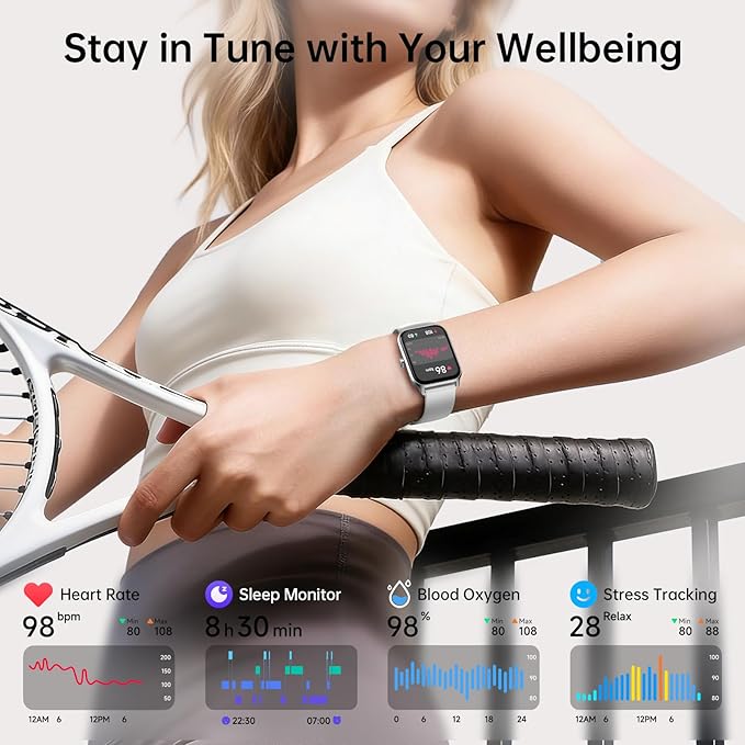 Smart Watches for Women with Alexa & Bluetooth Call,1.85" HD Screen Fitness Tracker,30-Day Battery, Heart Rate/Sleep/SpO2 Monitor,100+ Sports Modes,2ATM Waterproof Smartwatch for Android iPhone(White)