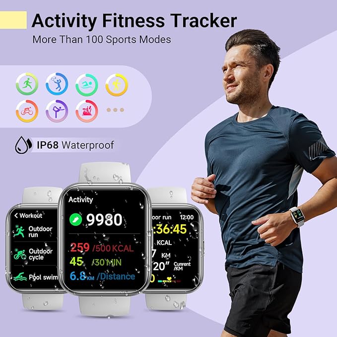 Smartwatch for Women, Compatible with Android & iPhone, 1.8'' Fitness Tracker Watch with Alexa, Call & Notification Alerts, Heart Rate & Sleep Monitor, 120 Sports Modes, Waterproof Watch for Women