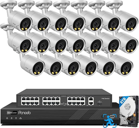 4K 32 Channel Security Camera System for Commercial, 20X 8MP Wired Outdoor IP PoE Cameras,Human Vehicle Detection, Smart Color Night Vision,Built-in microphone, 4K 32CH NVR 8TB HDD,PB38F2032-8M