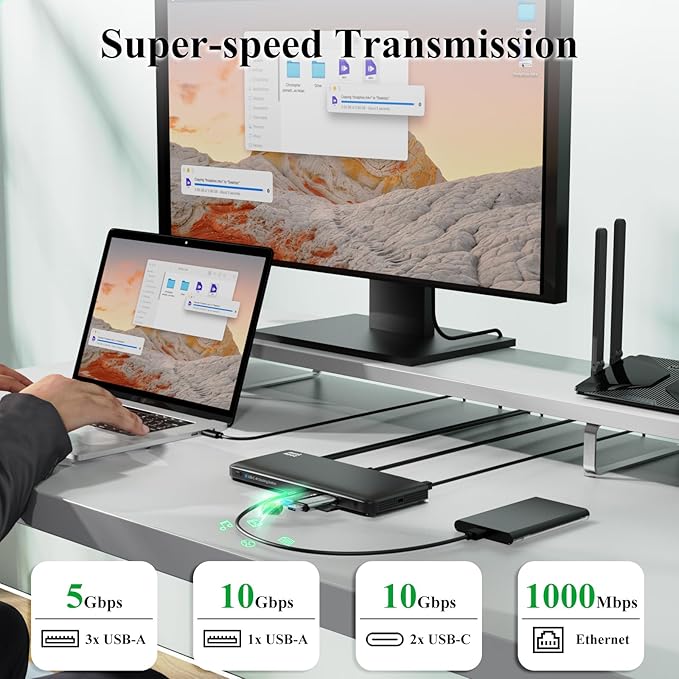 Minthouz 12-in-1 Docking Station with 100W Charging, Triple Display Dual 4K Support, 1000Mbps LAN Port, Laptop Docking Station, 4X USB-A (1x 10Gbps), 2X USB-C, Compatible with Windows, Mac, Chrome