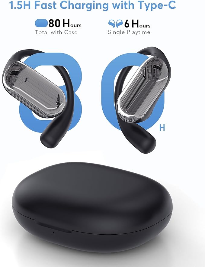 AI Translation Earbuds Real-Time, 144 Languages & Accents,4-in-1 Open Ear Wireless Earbuds with Charging Case, Compatible with iOS & Android, Ideal for Travel, Business, Learning,Black