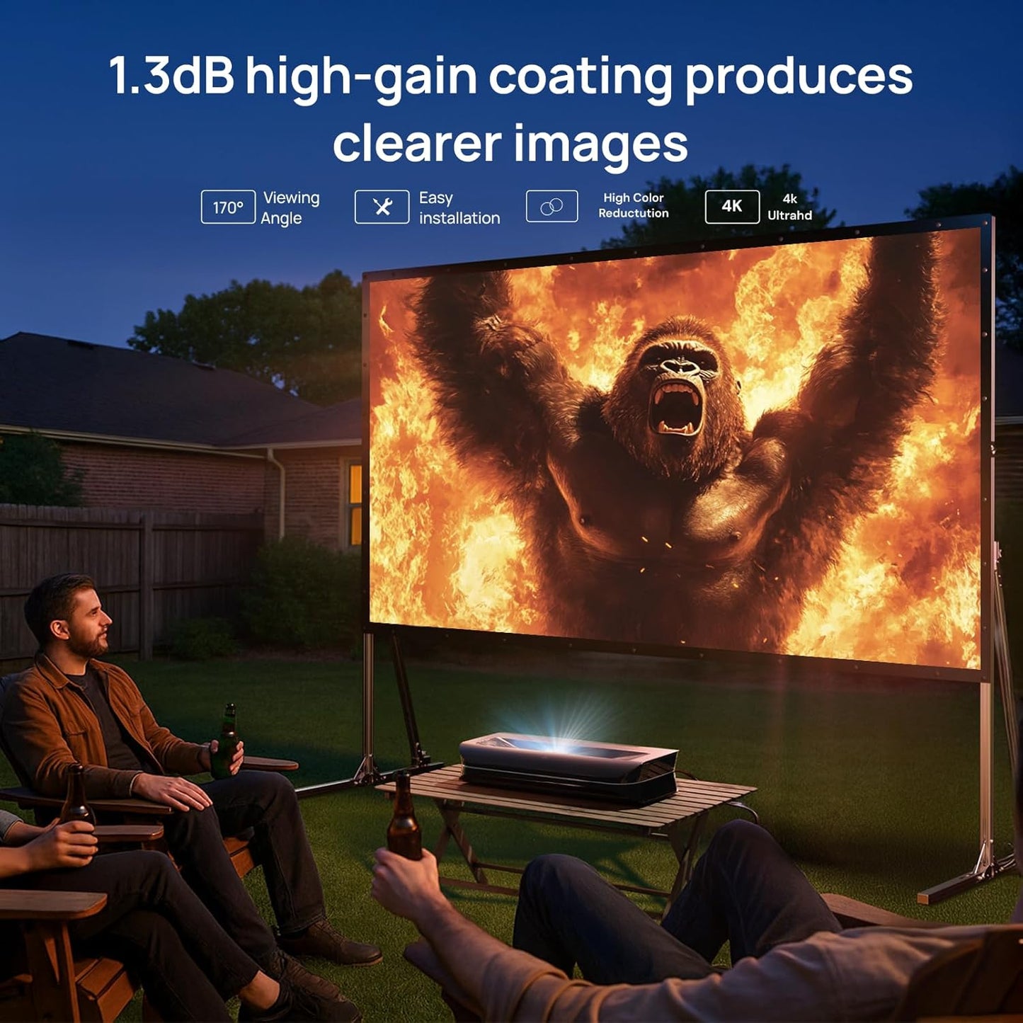 AWOL VISION Folding Outdoor Projector Screen with Stand (120 inches), Portable 16:9 4K HD Rear Front Movie Screen with Carry Bag for Theater Backyard Movie Night,Cinema School