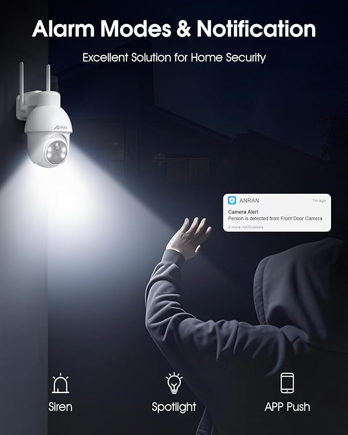 ANRAN 4K Solar Security Camera Outdoor Wireless-360° PTZ, 8MP Color Night Vision, Battery-Powered WiFi Camera with PIR Detection, 2-Way Audio, No Wiring Needed, Compatible with Alexa