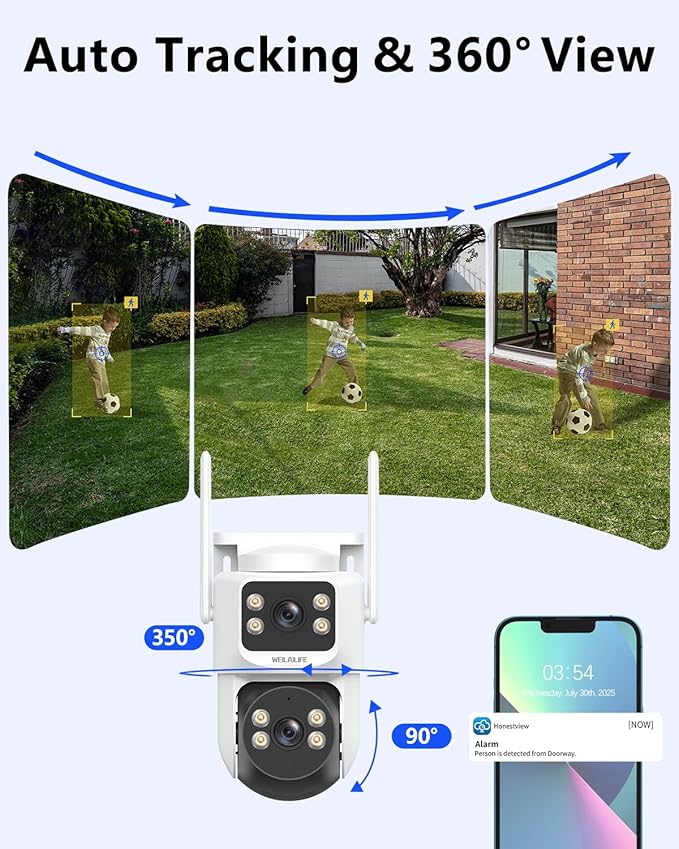 【2-Way Audio & Auto Tracking】 4MP PTZ Security Cameras Wireless Outdoor, Wireless Outdoor Security Camera System, Home WiFi Video Surveillance DVR Kits