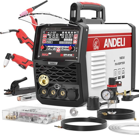 ANDELI Plasma Cutter Welder Comboï¼Pulse MIG/HF TIG/HF Cut/Stick/Flux Core 6-in 1 Multifunctional Welderï¼110V/220V Dual Voltage Aluminium MIG Welding Machine,160A MIG/TIG/Stick & 40A Cut