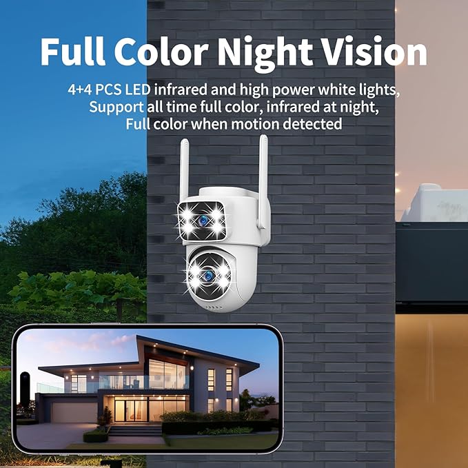 Dual-Lens Smart Indoor Outdoor Camera, 2K-3MP HD 5G WiFi, 360° AI Motion Tracking, IP65 Weatherproof, Color Night Vision, 24/7 Recording, 2-Way Audio, Baby/Nanny Cam(No Card Included)