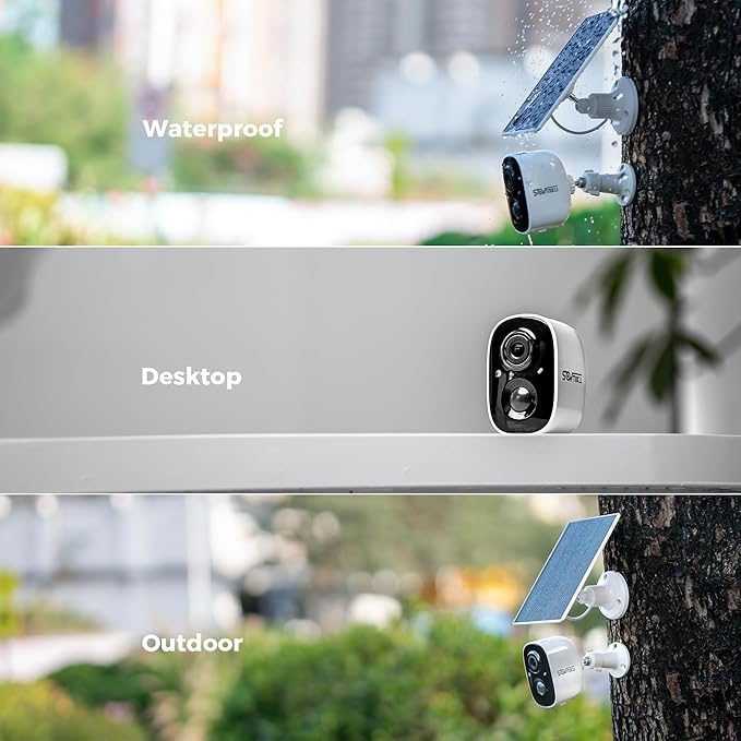 SOVMIKU CG6 Best Solar Security Camera Wireless Outdoor, Battery Powered Cam, Easy to Setup,PIR Motion Detection, Two Way Audio, Audible Flashlight Siren,2.4GHz Wi-Fi, Color Night Vision, SD Slot