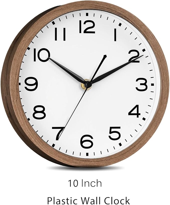 AKCISOT Wall Clock, Modern Small Wall Clocks Battery Operated 10 Inch, Silent Non-Ticking Analog Classic for Office, Home, Bathroom, Kitchen, Bedroom, School(Walnut Grain)