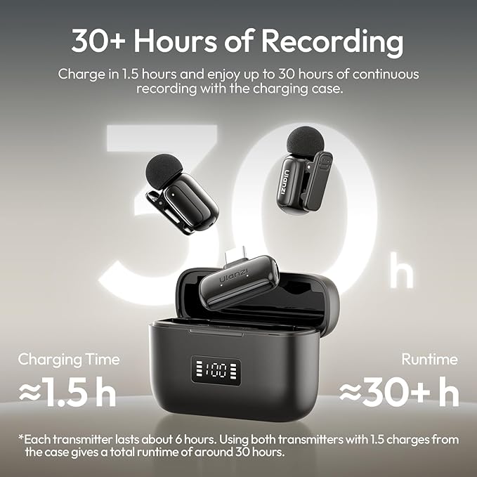 ULANZI A200 Mini Mic Wireless Lavalier Lapel Microphone for iPhone 17/16/15 Type-C, 48kHz/24-bit, Plug & Play, Smart Noise Cancelling, Digital Display, 30H Battery for Video Recording