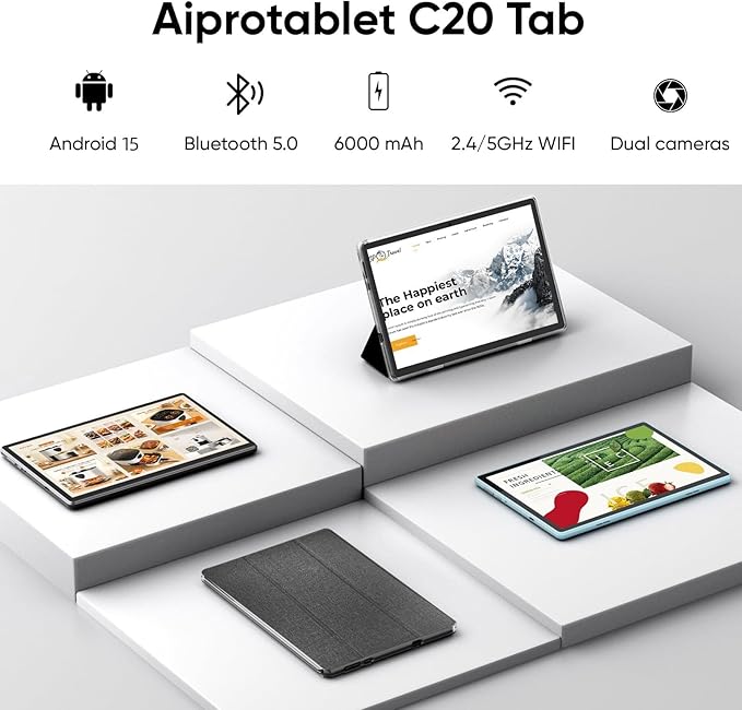 Tablet 10 inch Android 15 Tablets, 6GB RAM 64GB ROM 1TB Expand, Quad-Core Processor, 1280x800 LCD Touch Screen, WiFi 5, Dual Camera, BT5.0, 6000mAh Battery, Drop-Proof Case