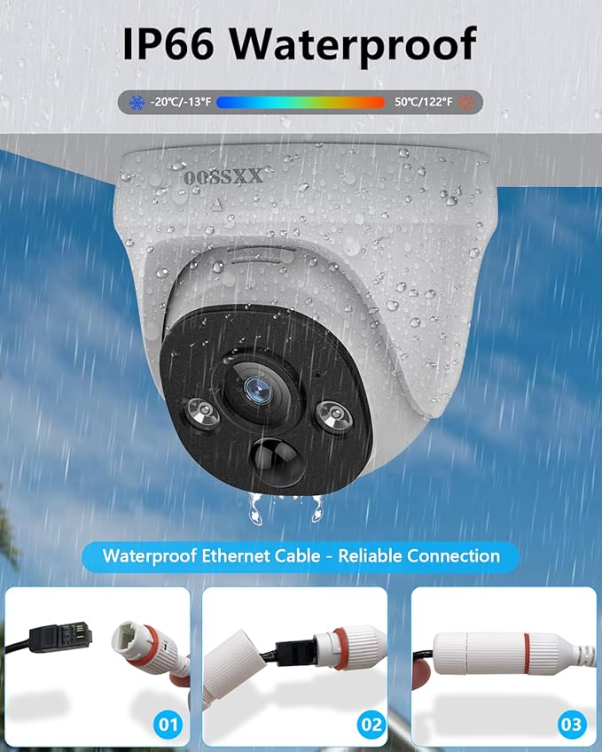 OOSSXX (4K HD & 130° Ultra Wide-Angle) 2-Way Audio 8MP Wired Dome PoE IP Cameras for Home Security Outdoor Camera System, Pet Surveillance Video Indoor, Smart PIR Detection, DVR Kits