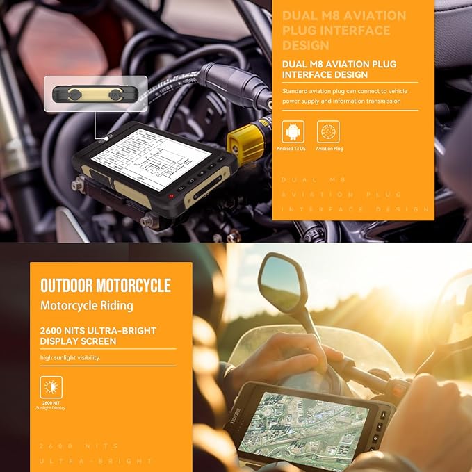 HUGEROCK X70 Rugged Android Tablet 7 Inch - 2600nits High Brightness GPS Tablet for Motorcycle Navigation, Waterproof Shockproof Outdoor Android 13 Tablets, 8GB+128GB, RS232, SMA External Antenna