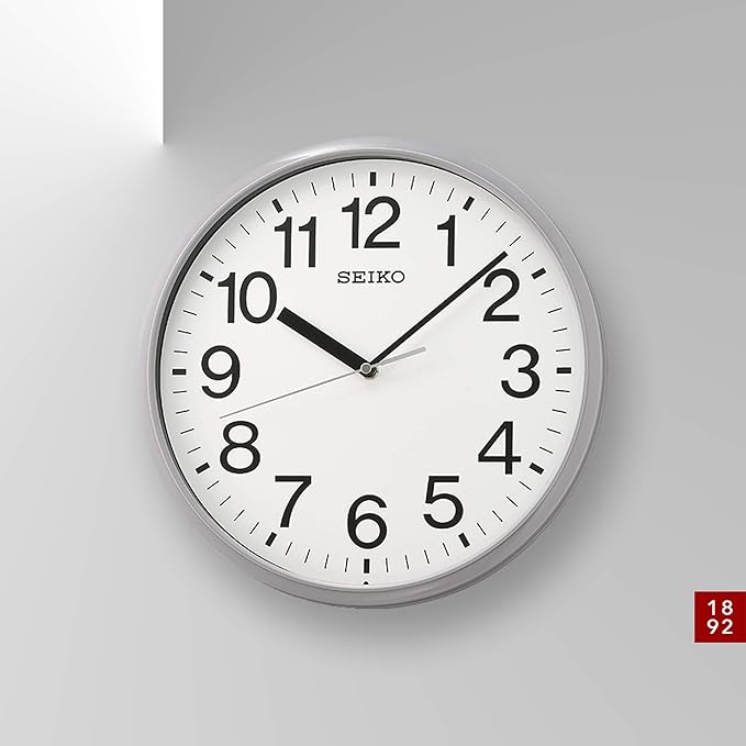 Seiko Non Ticking Home, Office Wall Clock, 12 Inches, Gray