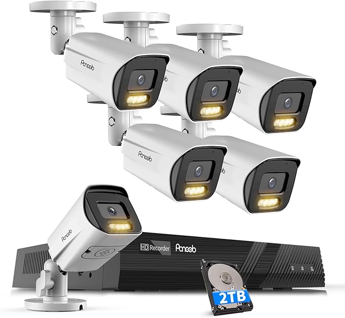 4K Security Camera System PoE, 6X 8MP Wired Security IP Bullet Camera wih AI Human Vehicle Detection, 2-Way Audio, Smart Spotlight Color Night Vision, 4K 8CH NVR 2TB HDD, PB65A0608-8MD