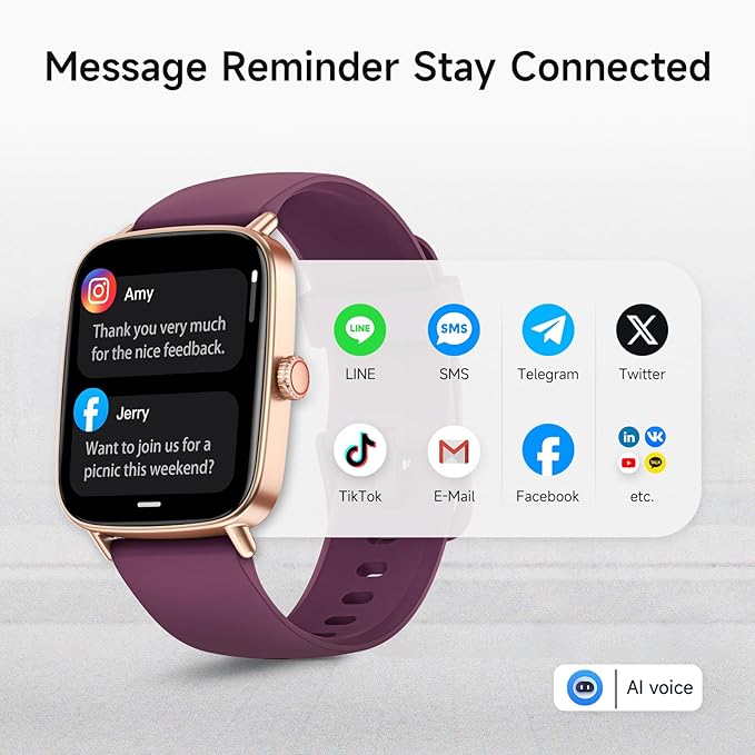 Smart Watch for Women, 1.85" HD Smartwatch Compatible iPhone/Samsung/Android (Answer/Make Calls), 100+ Sport Modes Fitness Tracker with Heart Rate/Sleep/SpO2 Monitor, IP68 (Deep Purple)