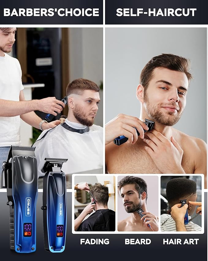 Professional Hair Clippers for Men Cordless & Corded - Rechargeable Barber Clipper & Trimmer Set with Fade Lever for Home Haircuts, Grooming Kit with Guide Combs, with Travel Case