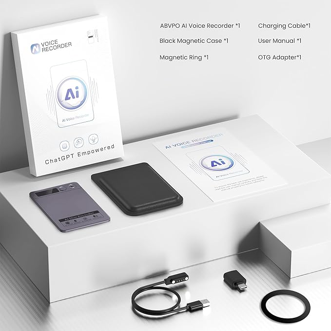 AI Voice Recorder, Note Voice Recorder Transcribe & Summarize, AI Noise Cancellation Technology, Supports 152 Languages, 64GB Memory APP Control Audio Recorder for Lectures, Meetings, Calls, Dark Gray