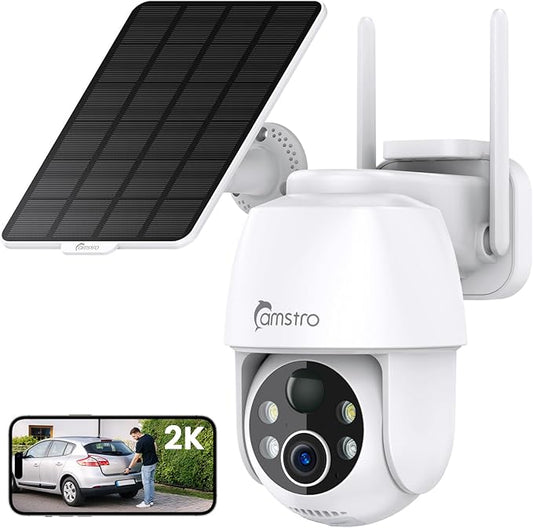 2K Solar Security Camera Wireless Outdoor,2.4G WiFi & 360˚ PTZ Battery-Powered Camera,PIR Sensor,Color Night Vision,AI Motion Detection,2-Way Audio,Alexa/Google Assistant,SD Card/Cloud Storage