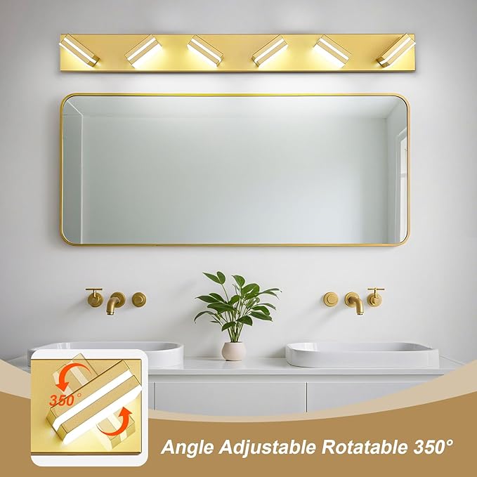 Modern LED Bathroom Lights Fixtures(6-Light),Metal Gold Acrylic Wall Lighting,Vanity Lights for Bathroom Over Mirror(6000k 41in)