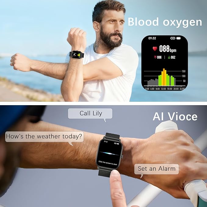 Smart Watch for Women Men Fitness: Waterproof Make Answer Call Digital Mens Watches Running Pedometer Smartwatch for Android Phone iPhone Samsung Compatible Heart Rate Monitor SpO2 Step Tracker