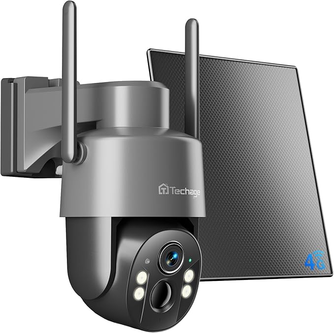 Techage 4G LTE Cellular Solar Security Camera Wireless Outdoor, 2.5K NO WiFi Security Camera with Color Night Vision, 360° PTZ Live View, PIR Motion Detection, Built-in SIM Card, 2 Way Talk