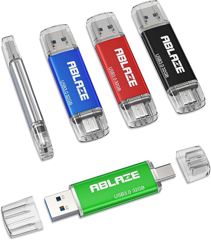 ABLAZE Type C Flash Drive 32GB 5 Pack, Dual USB 3.0+USB C Flash Drive Compatible with iPhone 16/15, Android Smartphone, Computer,Tablet Mac Laptop (5 Pack)