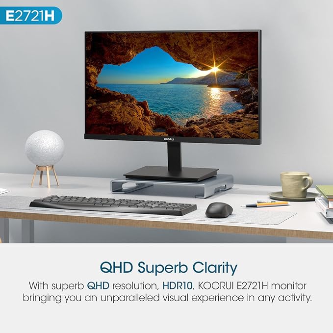 KOORUI 27 Inch QHD (2560x1440) IPS HDR Ultra-Thin Computer Gaming Monitor, 120Hz Refresh Rate, DCI-P3 95%, FreeSync & G-Sync, 1ms MPRT, VESA 100x100mm, Tilt Adjustable for Game and Work