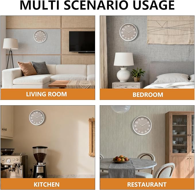 Modern Wall Clocks Battery Operated, 12 inch Silent Non Ticking Analog Clock with Large Numbers Burlap Texture Face, Tempered Glass Decorative Wall Clocks for Living Room Bedroom Kitchen Gym