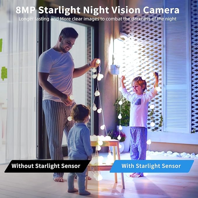 8MP IP Camera, 4K PoE Turret Outdoor Starlight Camera with Mic Audio, Human/Vehicle Detection, IVS, Intrusion Tripwire Alarm, 2.8mm 125°Wide Angle, Metal IP67, H265+, White