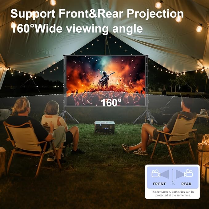 100 inch Projector Screen with Stand,HUANYINGBJB Indoor Projection Screen, Portable 16:9 4K HD Rear Front Movie Screen with Carry Bag for Theater Backyard Movie Night,Cinema School, Churches