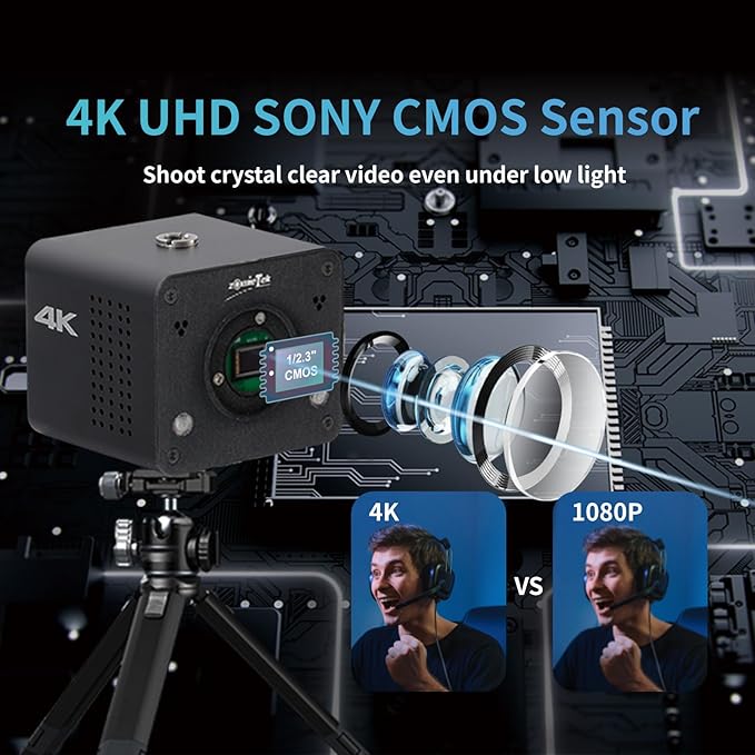 zowietek 4K POV Camera PoE, ZowieCAM, Webcam, Simultaneously HDMI & SDI Output, RTSP/RTMP(s)/SRT, Standalone Live Streaming to YouTube/Twitch for Webcast, Meeting, Teaching & Gaming (M12 AF)