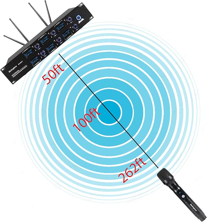 Berlingtone) 6-Channel UHF Wireless Microphone System Cordless Mic with Metal Handheld, Fixed Frequency Channel, Dynamic Microphone for Karaoke, Church, Singing, DJ, 262ft Range (BR-600UM)
