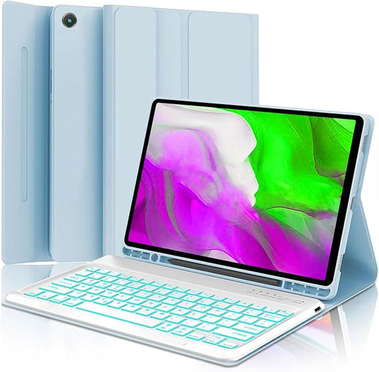 Keyboard case for Samsung Galaxy Tab A11 Plus / A9 Plus 11 inch, Bluetooth Backlit A9+ Keyboard Case with S Pen Holder for A11+ 11", Sky Blue