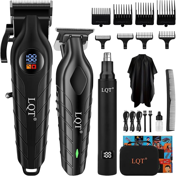 Hair Clippers for Men, Professional Mens Hair Clipper Set with LED Display, Cordless Beard Trimmer Grooming Kit with Multiple Guide Combs, Cape, Storage Bag for Home & Salon Use
