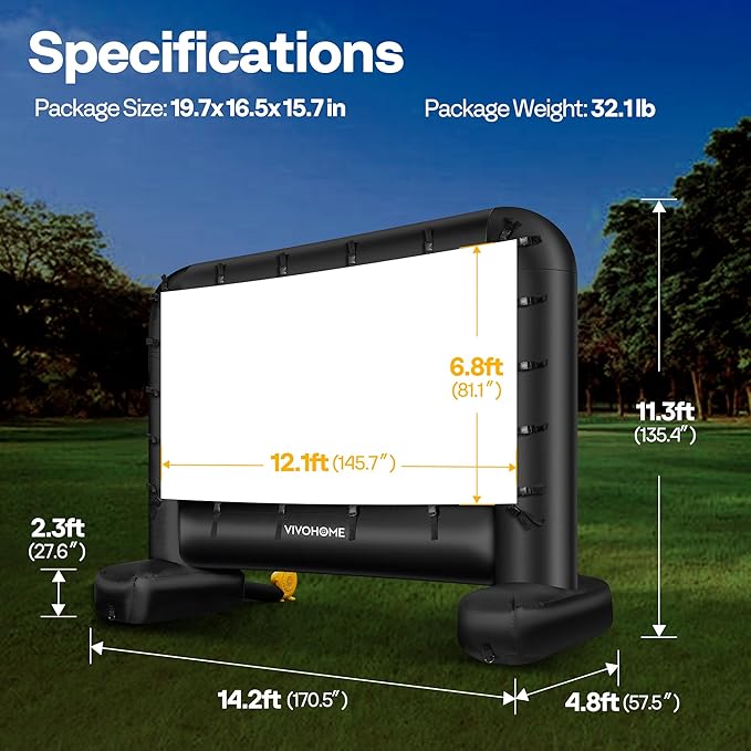 VIVOHOME 18 FT Inflatable Projector Screen for Outside, Blow Up Movie Screen Outdoor Use, Mega Large TV Screen with Carry Bag for Backyard, Tube Leg Support