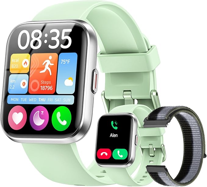 Smart Watches for Women Men, 1.85" Screen Smartwatch Compatible iPhone Android Phone Answer/Make Call, 24/7 SpO2 Sleep Heart Rate Monitor,3ATM Waterproof, Fitness Traker 120+Sport ( 2 Bands Included)