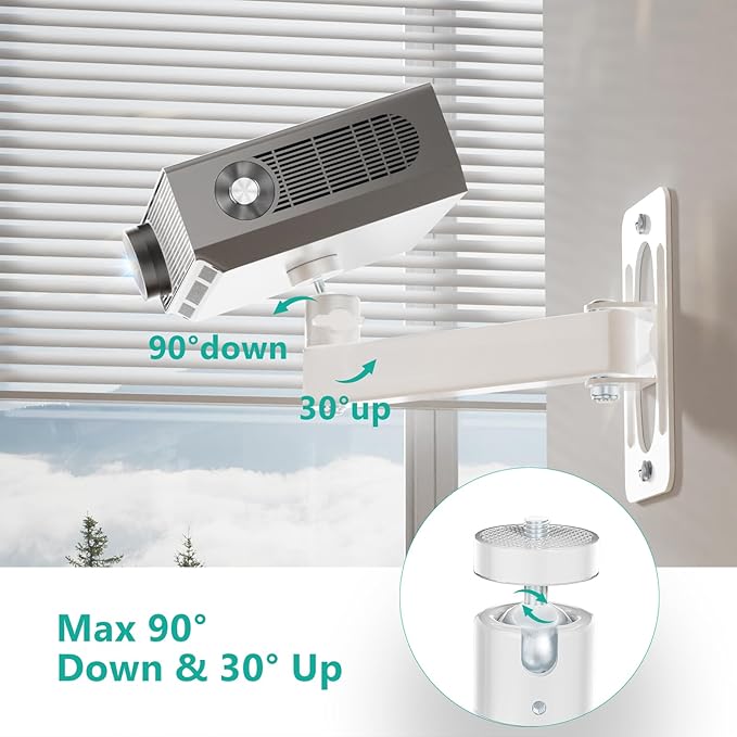 WALI Mini Porjector Wall Mount, Wall Projector Mount for 1/4" M4 M6 Screws, Fully Adjustable Projector Hanging Bracket Ceiling Mount Holder Holds up 4.4lbs, White (1330LM-PMWS)