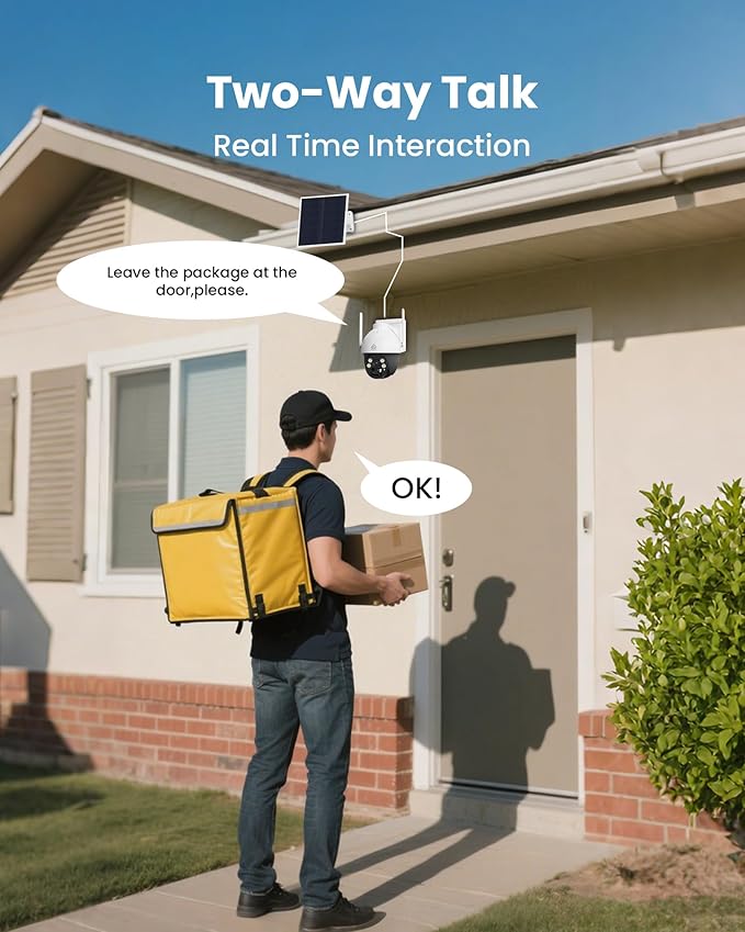 No WiFi Security Camera with 4G LTE SIM Card, Wireless Outdoor Cellular Security Camera, 2K Color Night Vision, Solar Powered, 360° Live View, PIR Motion Sensor, Pecfect for Farm & RV