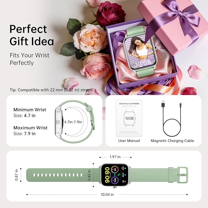 Smart Watches for Women with Alexa & Bluetooth Call,1.85" HD Screen Fitness Tracker,30-Day Battery, Heart Rate/Sleep/SpO2 Monitor,100+ Sports Modes,2ATM Waterproof Smartwatch for Android iPhone(Green)